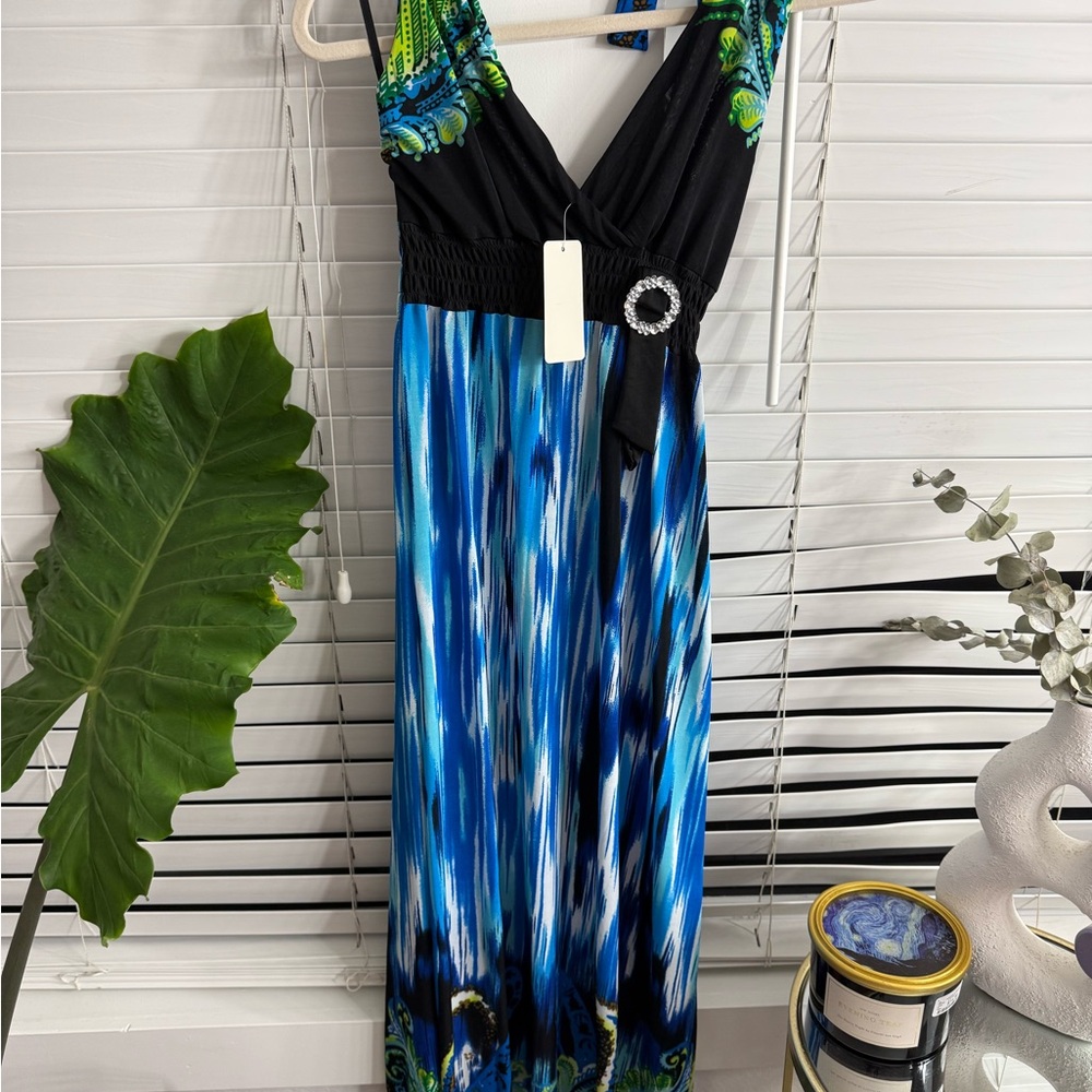 Elegant Blue and Black Maxi Dress
